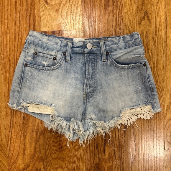 Free People Pants - Free People Light Blue Frayed Jean Shorts